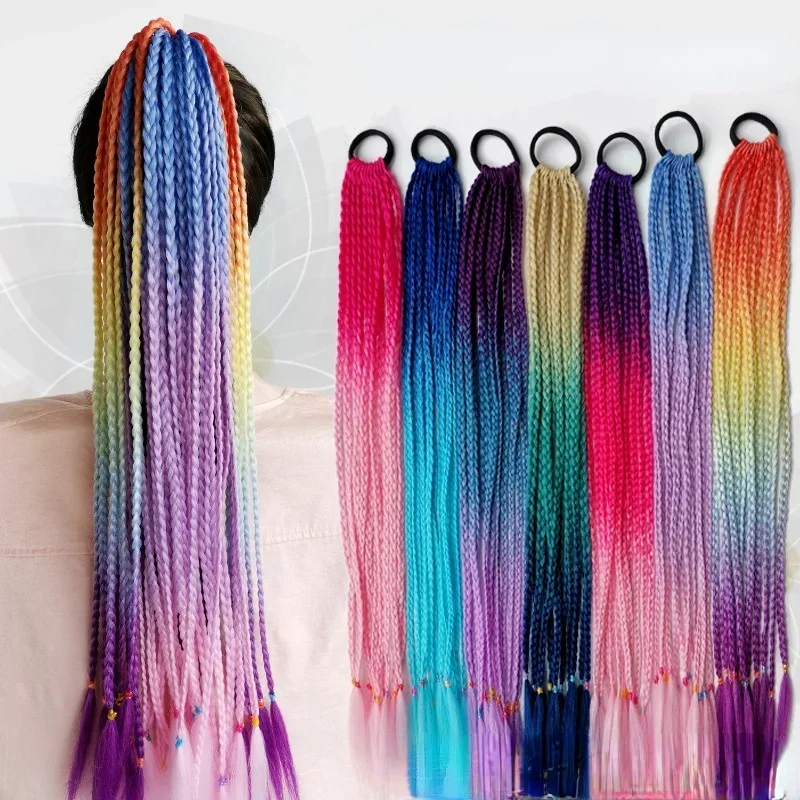 

Hair Color Gradient Dirty Braided Ponytail Women Elastic Hair Band Rubber Band Hair Accessories Wig Headband 60cm