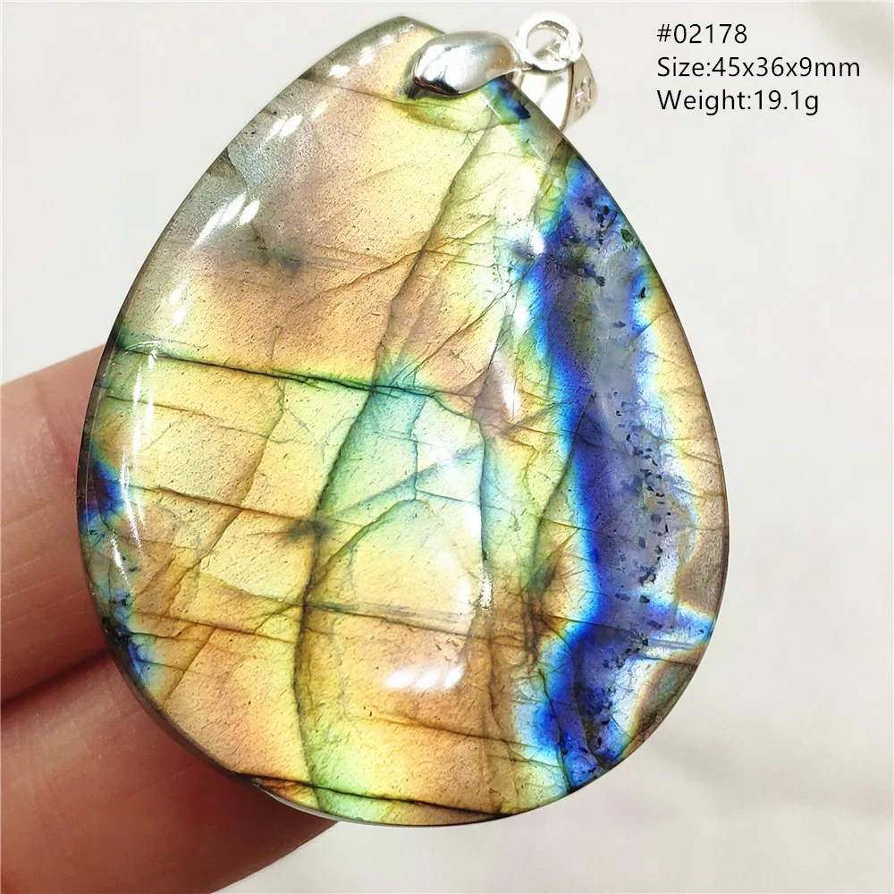 Natural Colorful Light Labradorite Pendant Jewelry Water Drop Gold Blue Labradorite Bead Necklace Women Men AAAAAA