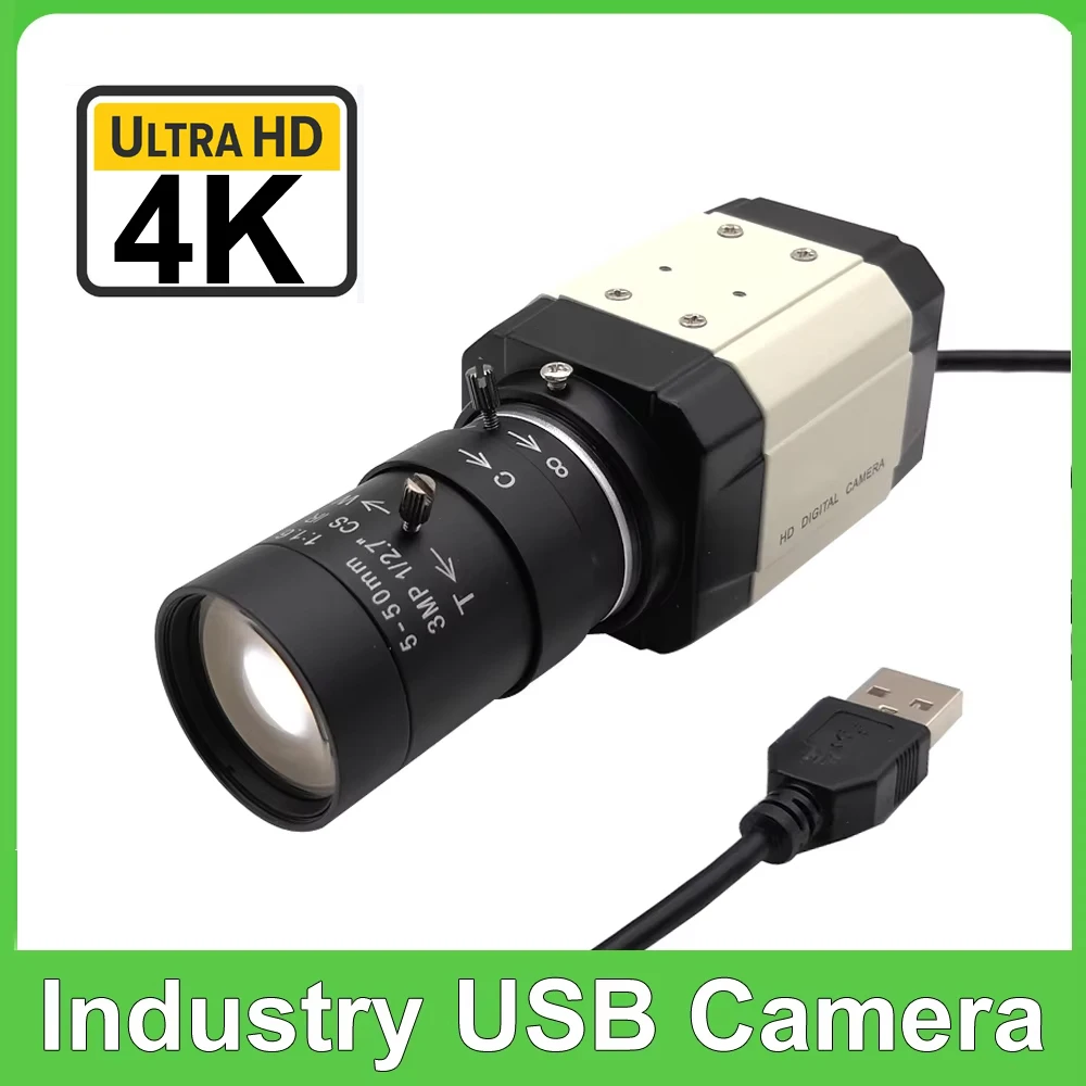 30fps Industrial 4K 8MP USB Webcam2K 4MP With 2.8-12mm /5-50mm Varifocal Lens USB2.0 PC Video Camera UVC OTG For Live Teaching