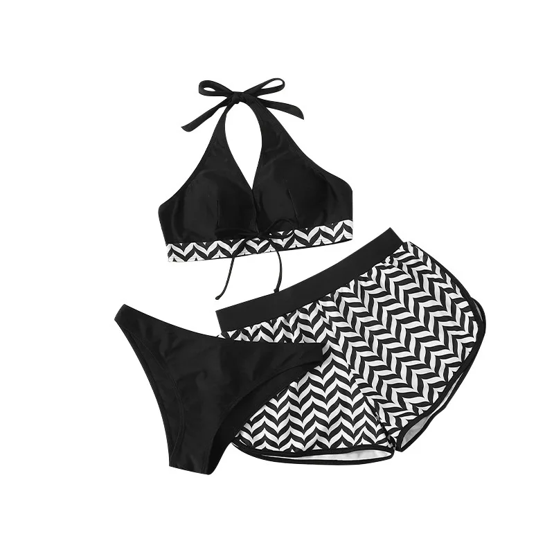 Conjunto de bikini deportivo sexy de tres piezas con cuello halter y copa triangular, traje de baño dividido, ropa de playa para vacaciones de verano para mujeres