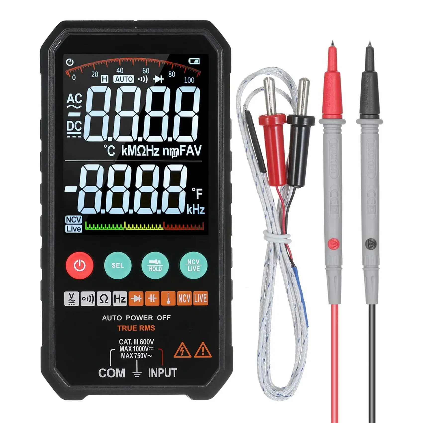 Digital Multimeter 6000 Counts True RMS AC/ Resistance Capacitance Frequency Continuity Diode NCV Test FY107C