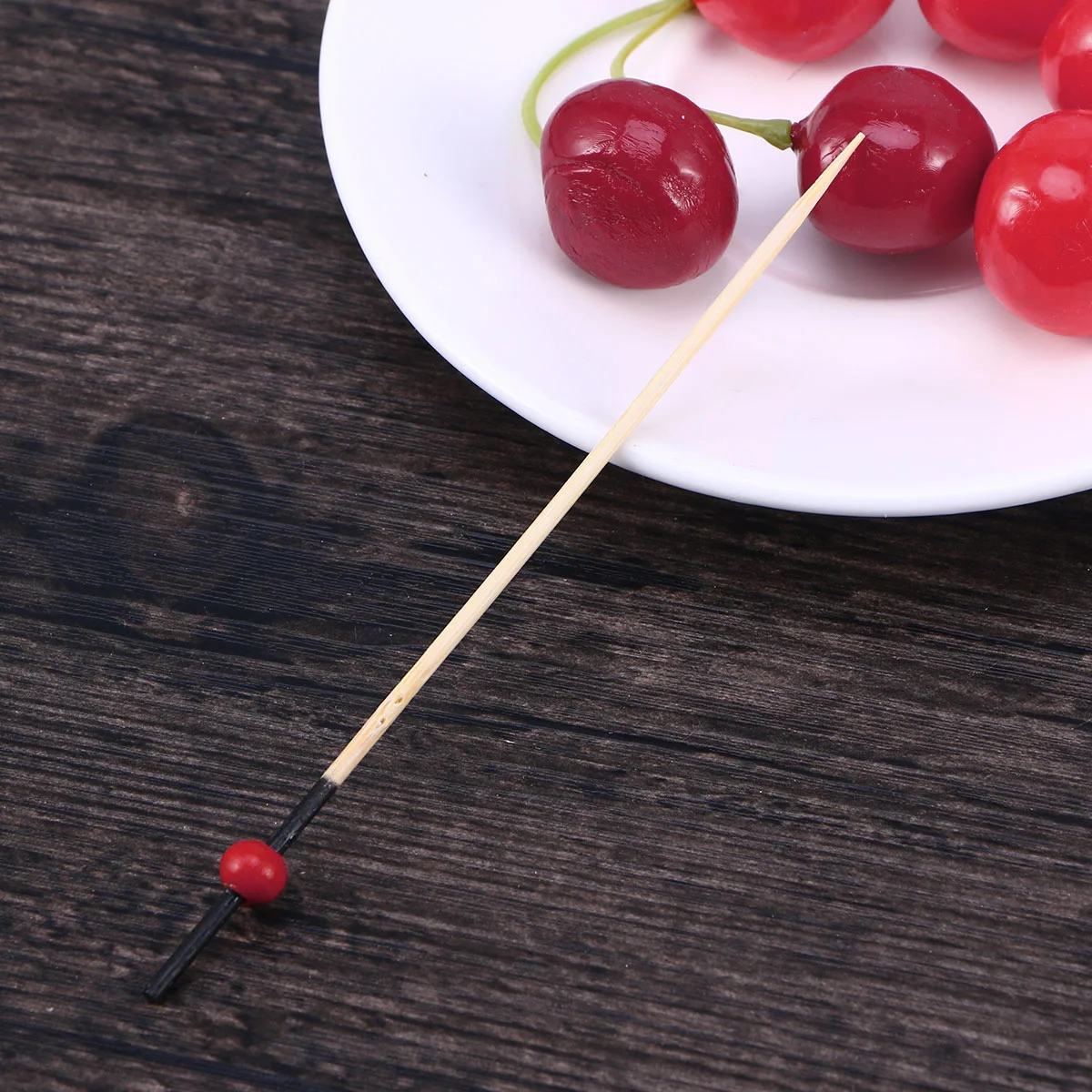 

200 pcs 12Cm Cocktail Picks Handmade Bamboo Fruit Toothpicks Appetizer Picks Red Beads Party Supplies Bar Ktv Home Creative