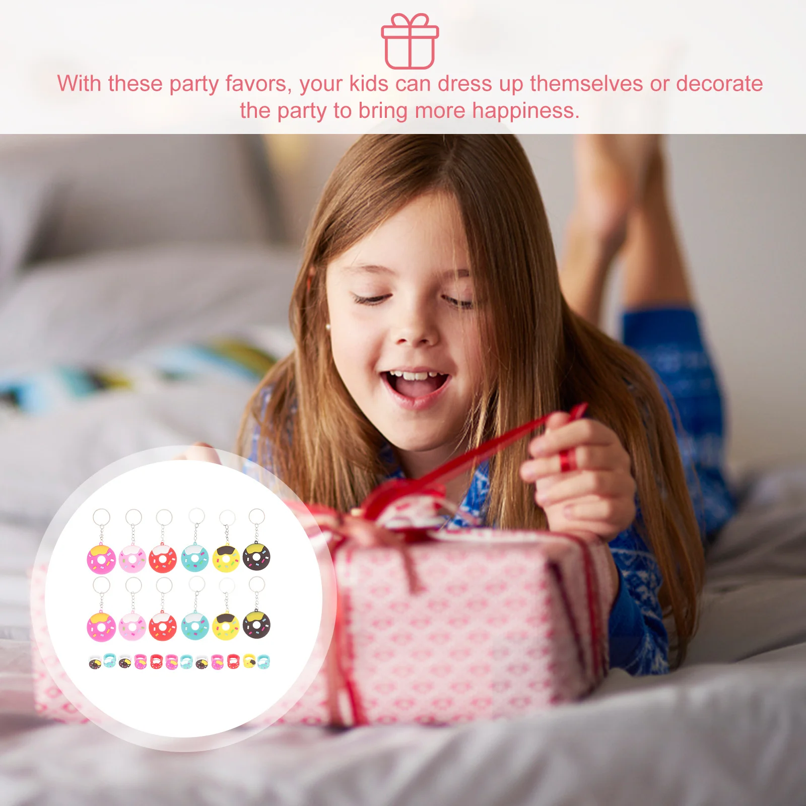 

24Pcs Donut Rings Keychains Party Favors Kids Birthday Halloween Christmas Party Decorations Donut Favors Key Ring