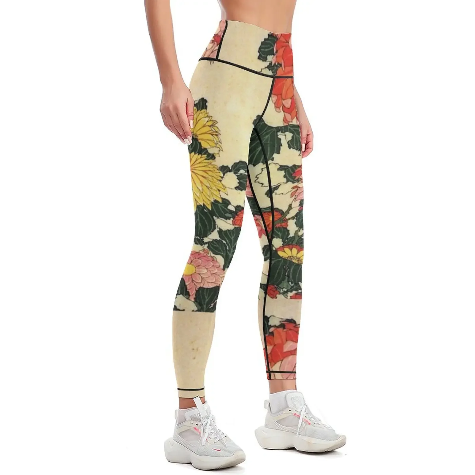Chrysanthemum and Bee' by Katsushika Hokusai (Reproduction) Leggings for physical Sweatpants sports for trousers Womens Leggings