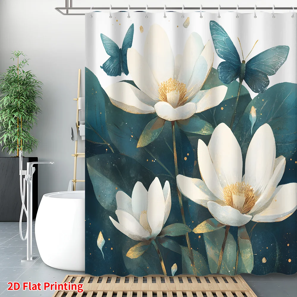 

Elegant Butterfly and Flower Print Waterproof Shower Curtain for Bathroom Decor Aesthetic Nature Art 180x180cm