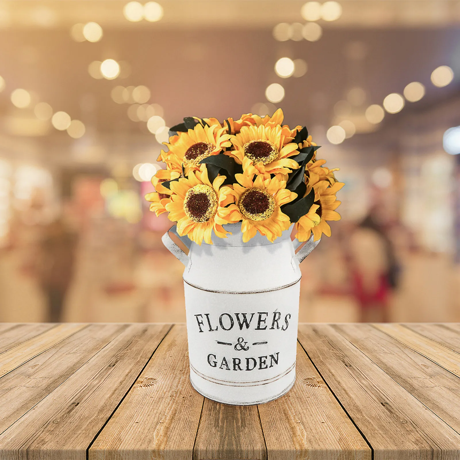 Galvanized Metal Flower Vase Retro Letter Design Desktop Decor for Home Office Lobby Flower Arrangement