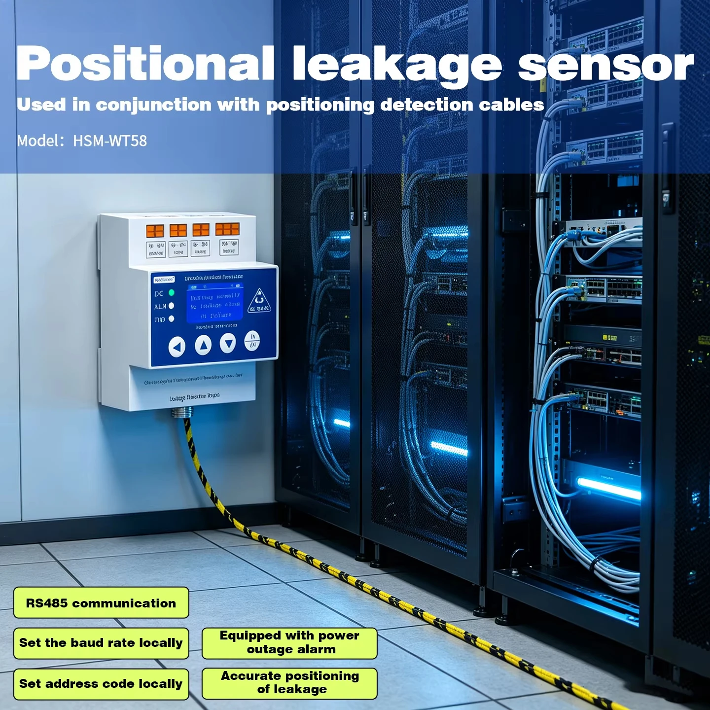Positioning Water Leakage Detector LCD Display RS485 Modbus RTU Controller Relay Output DIN Rail Water Leakage Alarm System