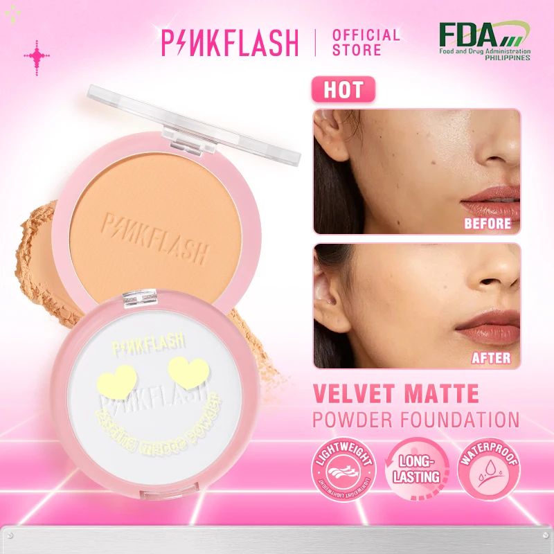PINKFLASH 매트 프레스 파우더 팔레트, 오래 지속되는 오일 컨트롤 모이스처라이징 풀 커버리지 페이스 메이크업 세팅 파우더 화장품