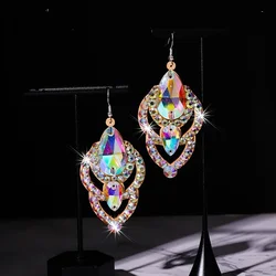 Pendientes de danza del vientre, joyería de cristal hecha a mano ostentosa, accesorio de disfraz antialérgico, diamantes de imitación plateados de calidad de lujo, nuevo