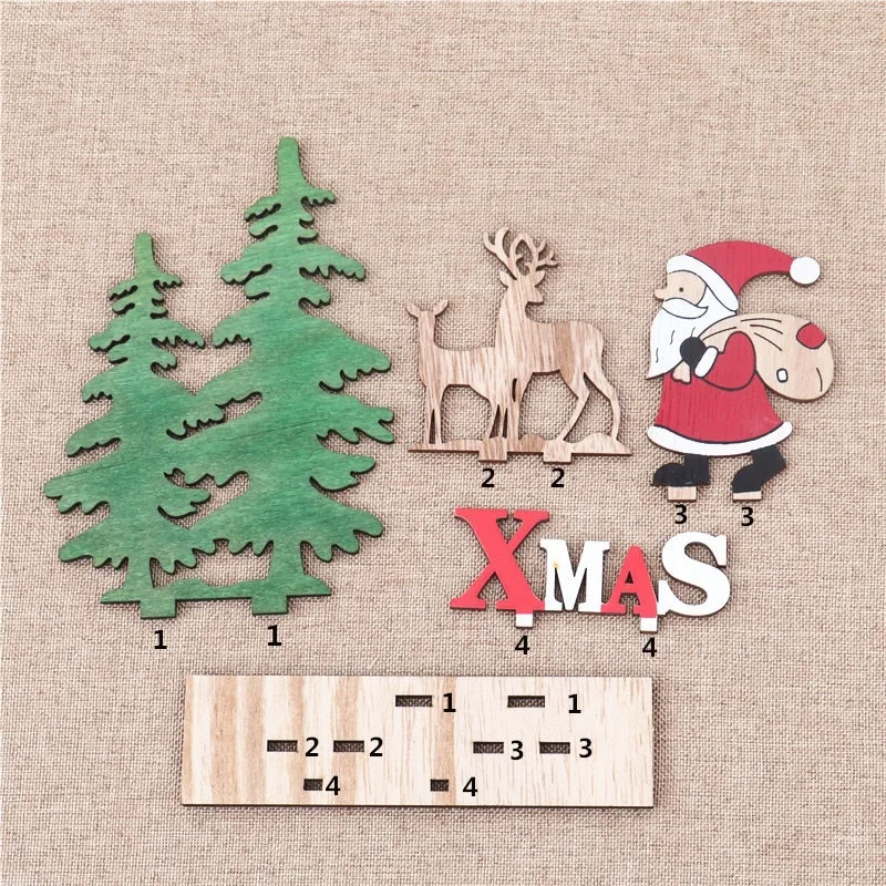 Christmas Decoration DIY Wooden Puzzle Blocks Elderly Snowman Elk Ornaments Children Cartoon Gifts Xmas 3D Desktop Ornaments