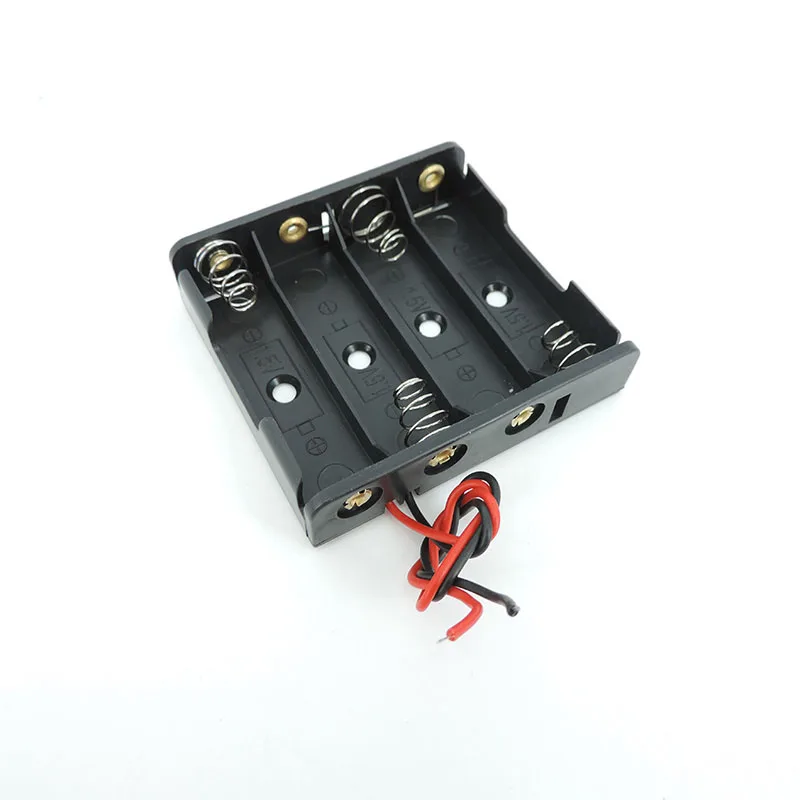 10pcs Black Plastic 4-Slot AA 4 port 4x1.5v Battery Storage Box Case DIY Batteries Clip Holder Container With 2pin Wire Lead