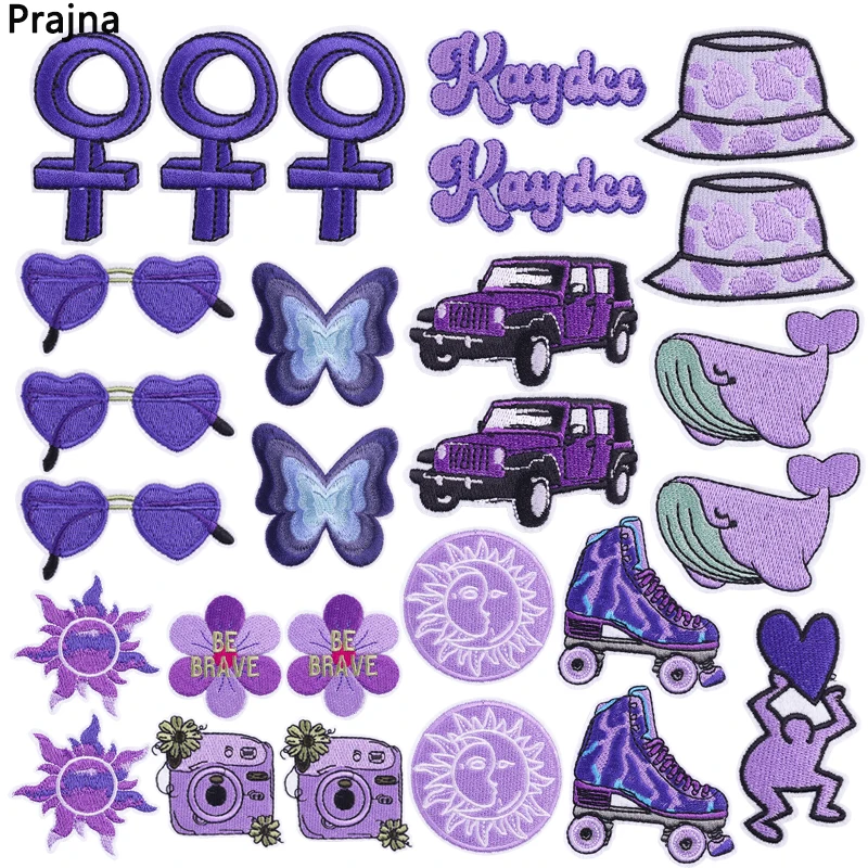 10Pcs Purple Series Embroidery Patch DIY Cartoon Iron On Patches For Clothing Thermoadhesive Patches On Clothes Sewing Stickers