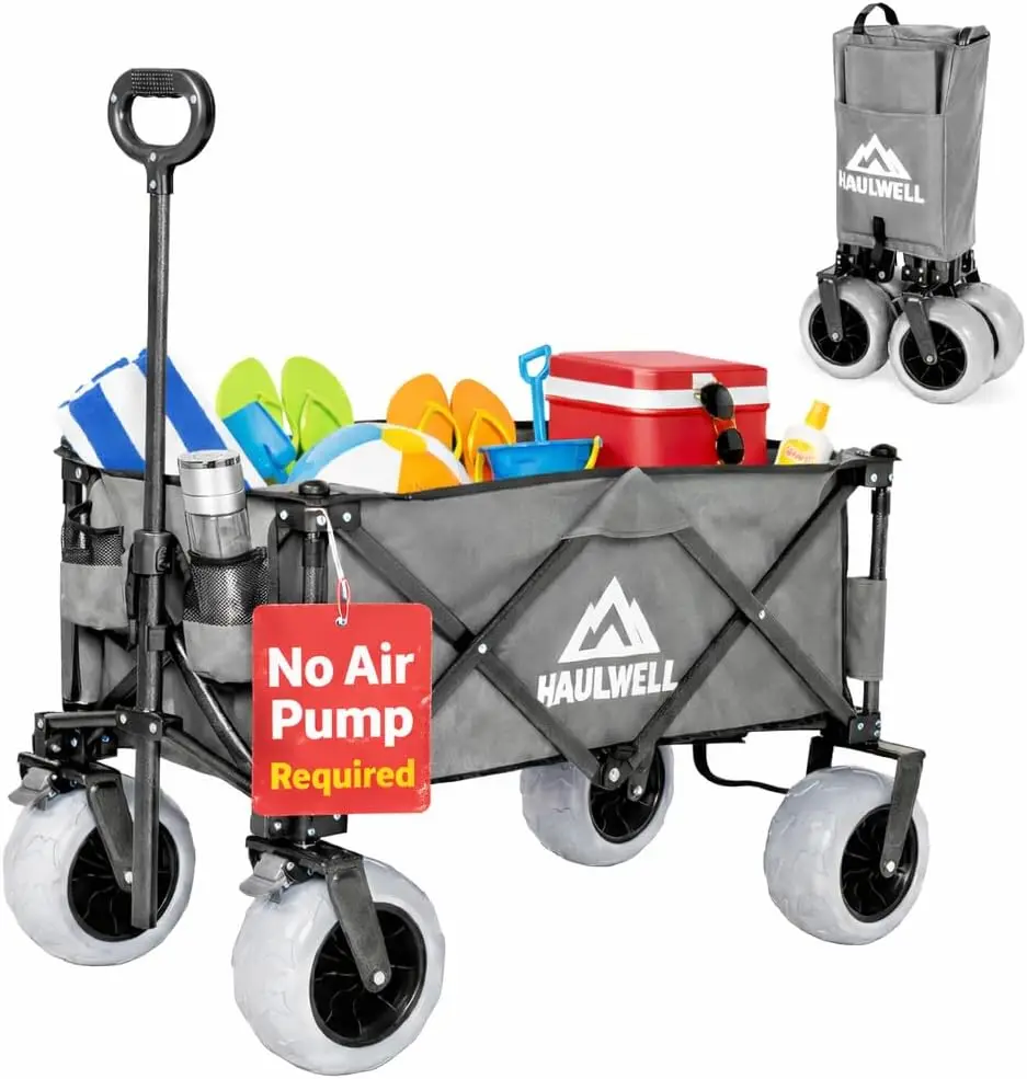 All Terrain Folding Utility Wagon for Sand, Kids, Beach and Camping - Big Wheels, Heavy Duty