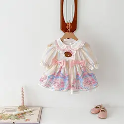 Girls Princess Lolita Dress Spring Autumn 0-6 Year Old Long Sleeve Baby Girls Dress Castle Knotbow Printed Kids Girls Dress