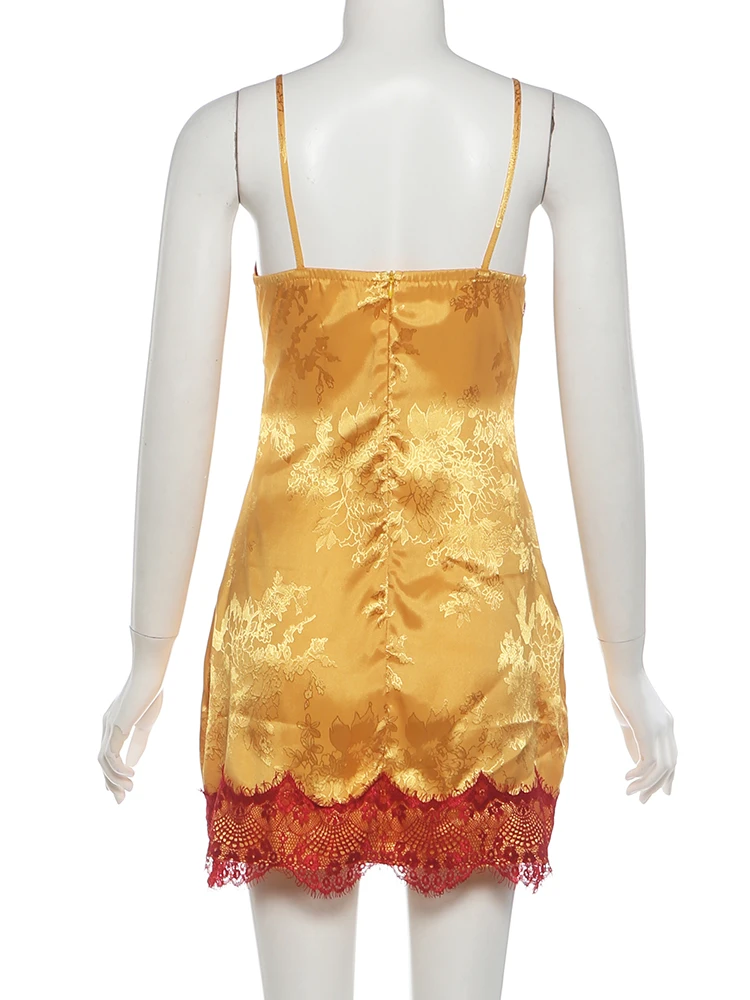 Weird Puss Kleid mit dezentem Muster, Damen, tief ausgeschnitten, ärmellos, Patchwork-Spitze, Reißverschluss, rückenfrei, Party, Mini, figurbetont – Detail 5