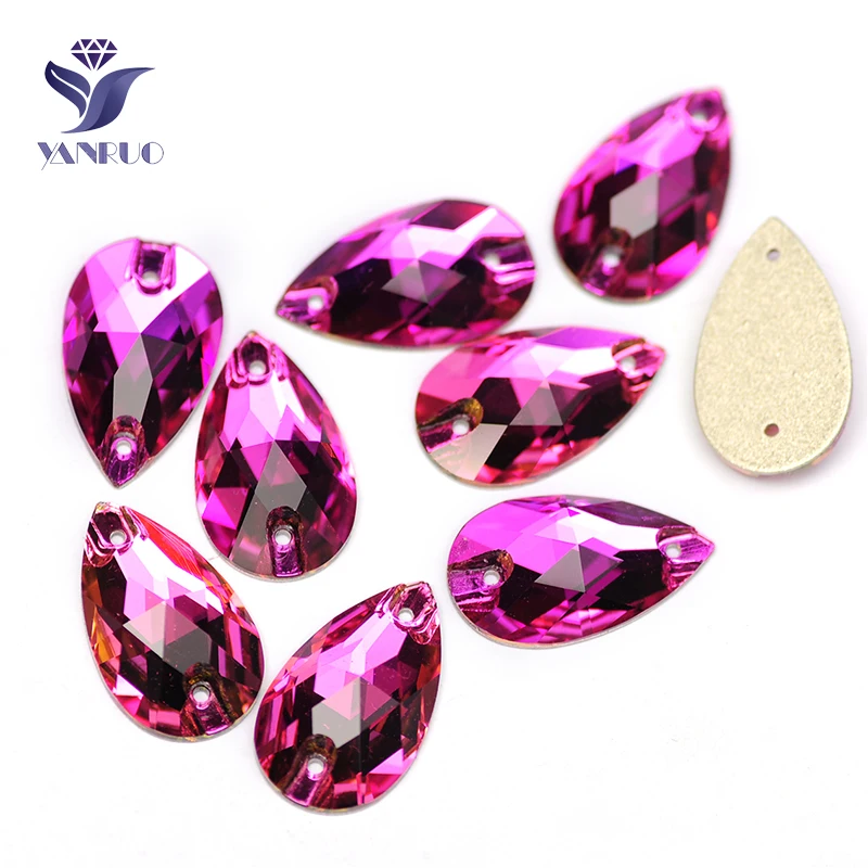 YANRUO 3230 All Sizes Fuchsia Drop Flatback Sew On Crystal Strass Loose Rhinestone Beads For Garment Accessories