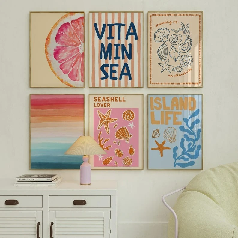 6pcs Tropical Canvas Wall Art Prints Set, Unframed Preppy Be