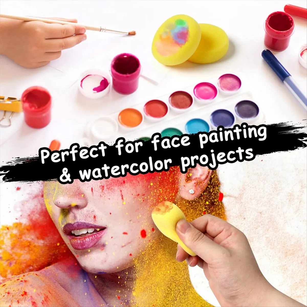 ABNQ 48 Pcs Yellow Round Painting Sponges Synthetic Artist Sponges Watercolors Sponges for Painting, Ceramics, Pottery