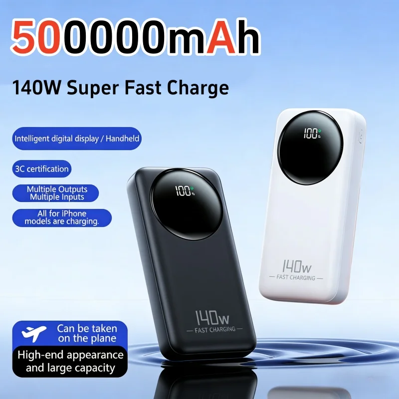 Banco de Energía de 5000000mAh, Cargador Portátil Externo de Carga Súper Rápida de 140W para iPhone, Huawei, Samsung