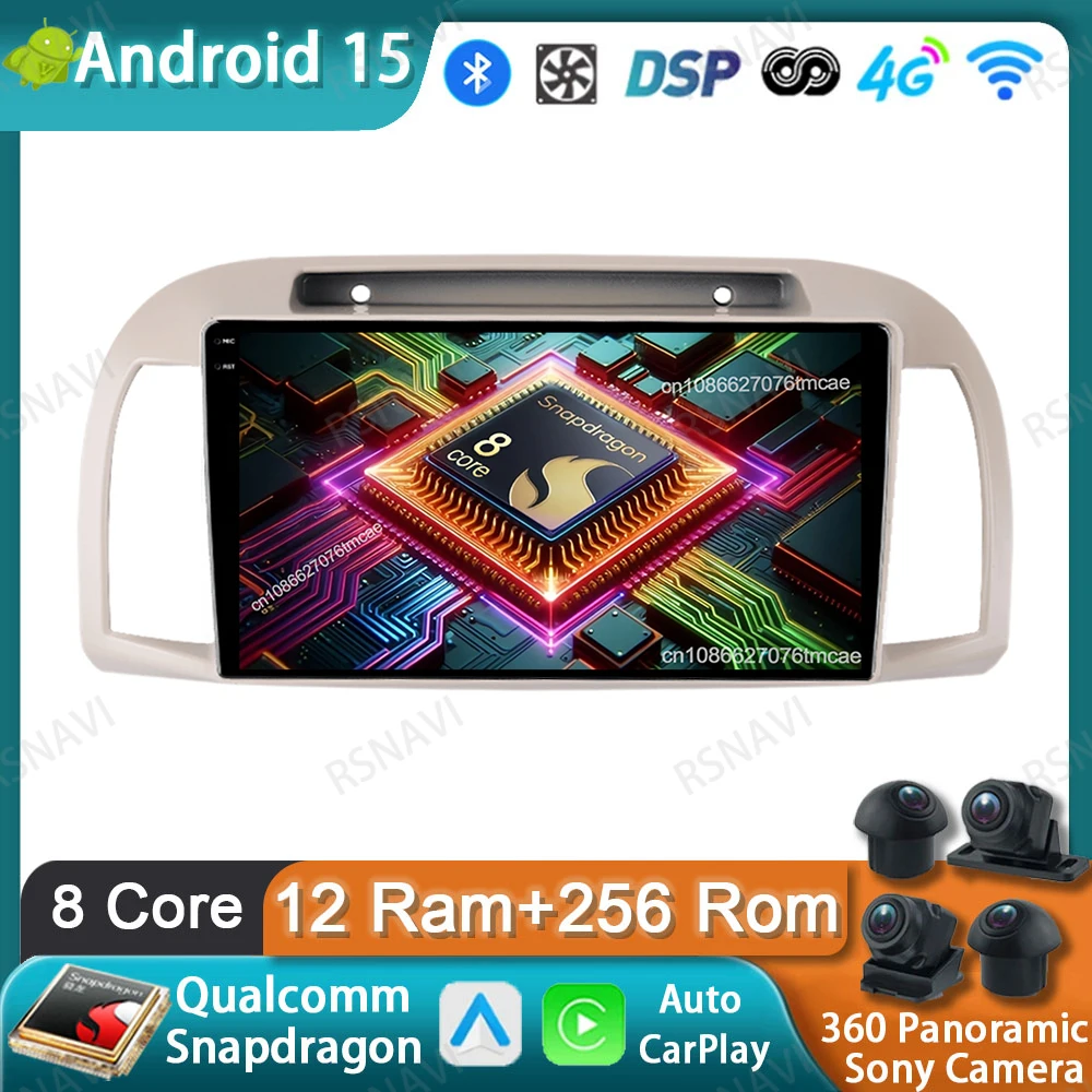 

Car Radio Android 15 For Nissan March Micra K12 2002-2010 Viedo Player DVD DSP BT 5G WIFI Qualcomm Multimedia GPS QLED Head Unit