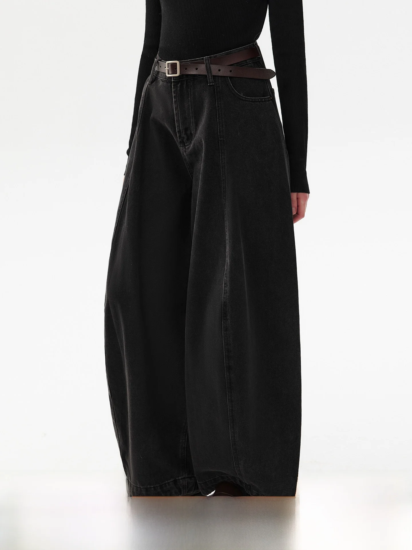 

Bla Retro Arc Denim Jeans High Waist Cotton Zipper Pure Color Casual Loose Fit Four Seasons Ladies Faionable Long Trousers