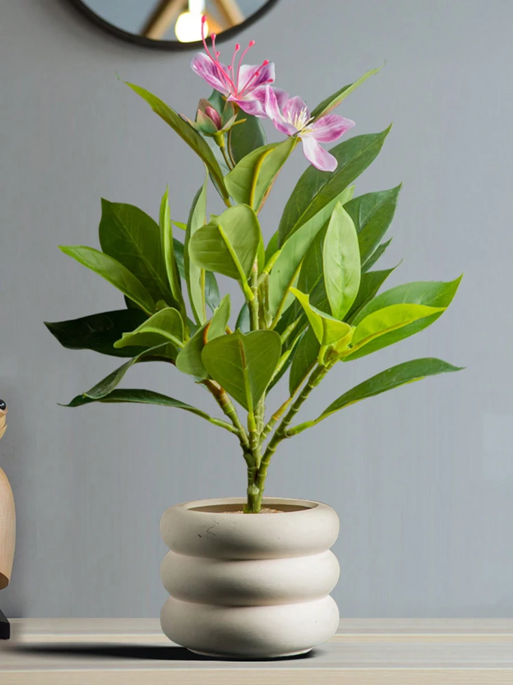 21–40 cm künstliche Azaleen-Pflanzen, künstlicher Gummibaum, tropische Palmenblätter, künstlicher Ficus mit Blumen, grüne Kunststoffpflanzen für Zuhause – Detail 11