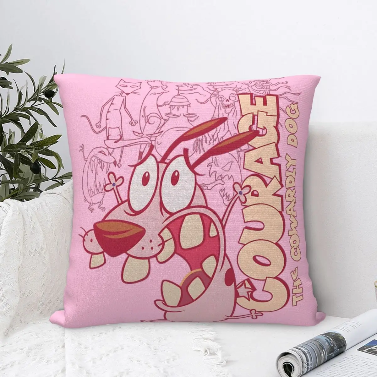 Running Scared Cute C-Courages Cowardly Dog Pillowcase Printing Cushion Cover Decor Pillow Case Cover Living Room Zipper 45*45cm