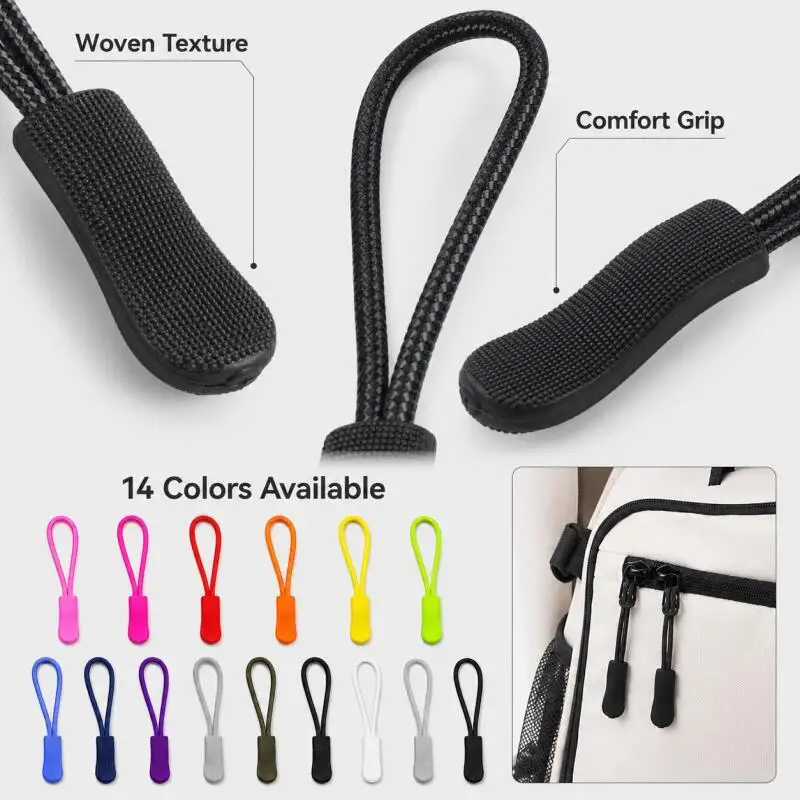 10 Stück Reißverschluss-Ziehgriff-Endstücke, geeignet für Seilanhänger, Ersatz-Clips, Reparatur von gebrochenen Schnallen, Reißverschluss-Tab für Reisetaschen, Koffer, Zelte, Rucksäcke – Detail 5