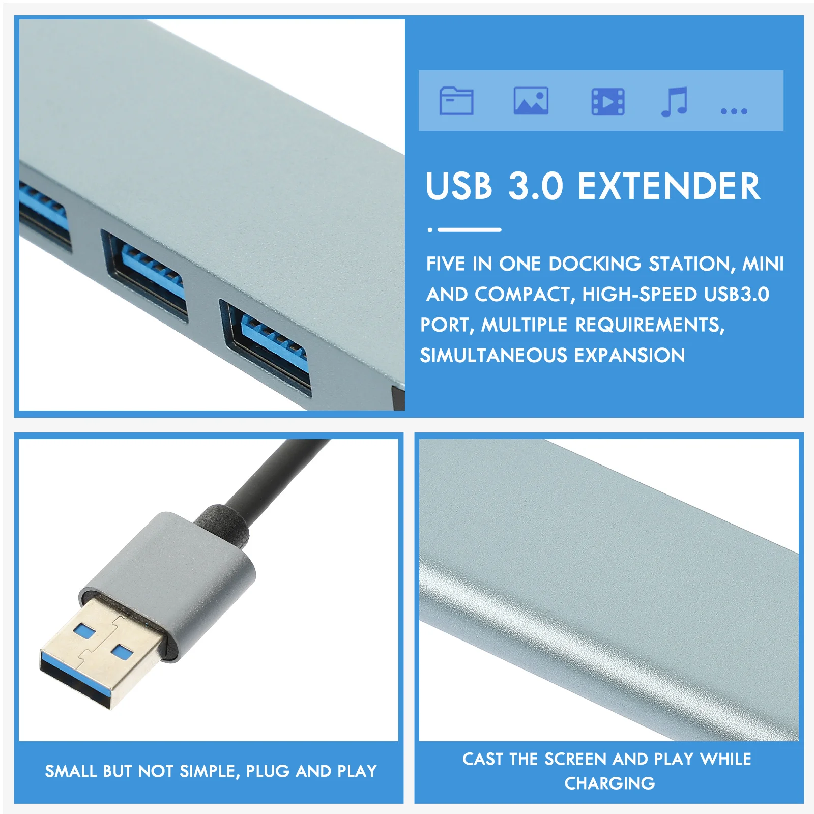 

4 Ports Hub 3.0 Triple Usb 2.0 Aluminum Portable Splitter For Laptop 5Gbps Data Transfer Expansion Adapter Usb