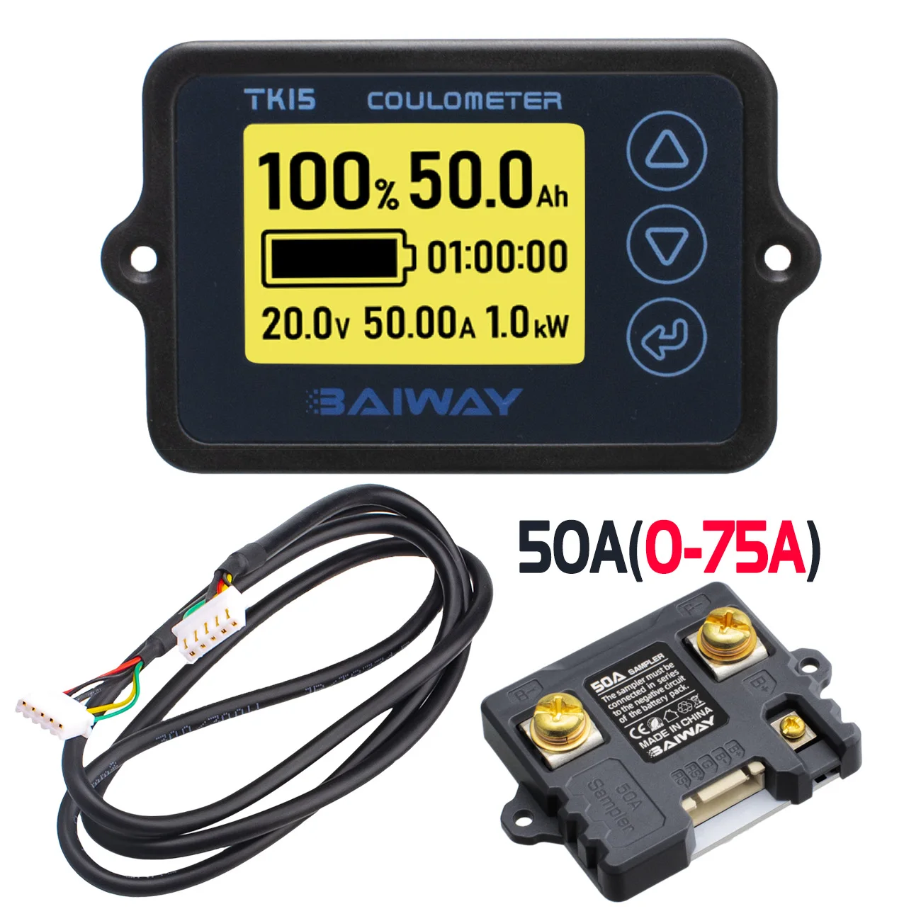 DC120V 50A Vehicle Battery Coulometer TK15 Battery Capacity Tester Coulomb Counter Meter for E-bike/Balance Car/Cleaning Machine