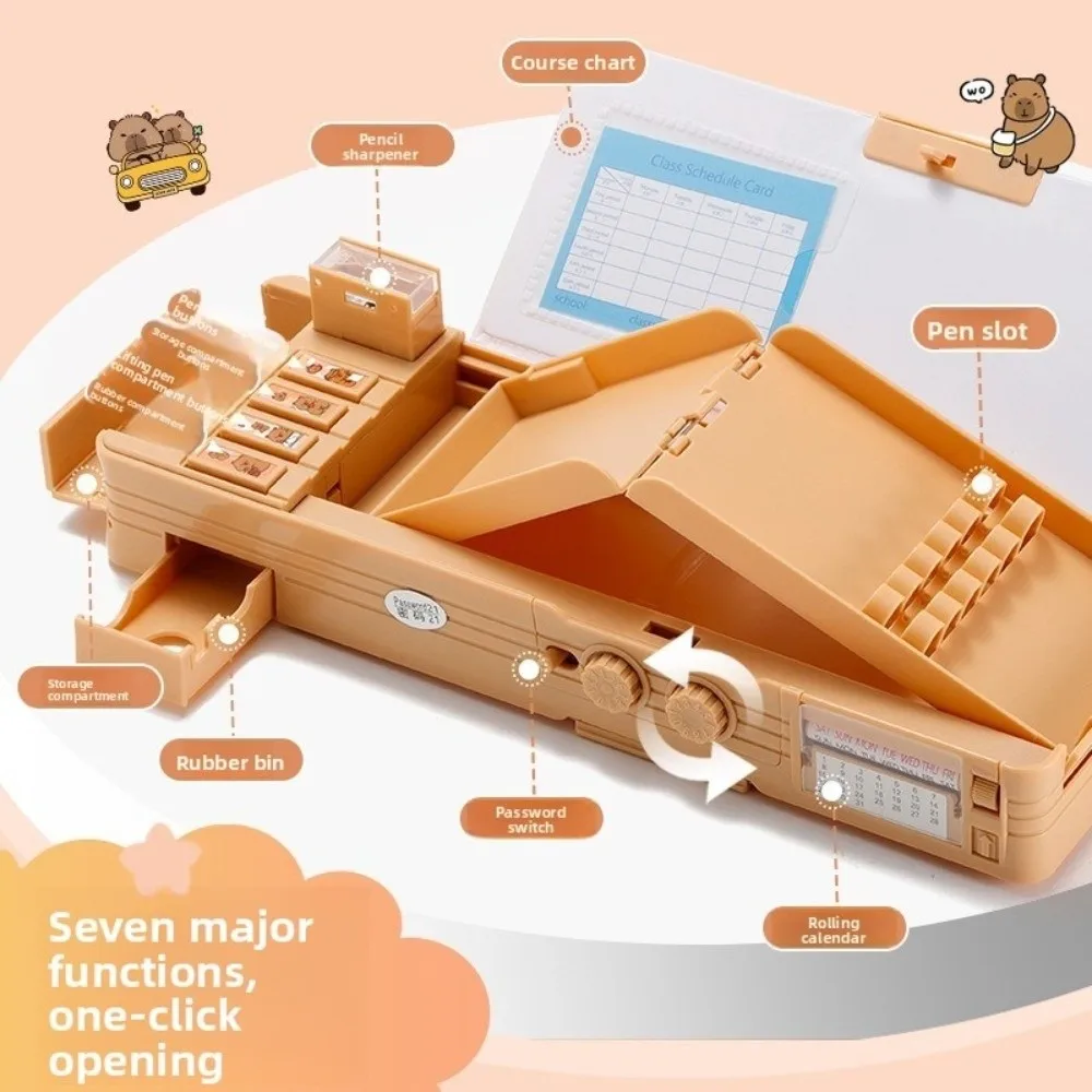 

Multifunctional Capybara Pencil Case Large Capacity With Calculator Password Lock Stationery Box Cartoon Pencil Sharpener