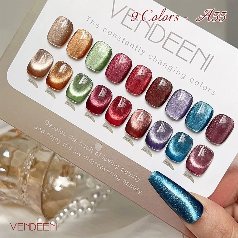 Vendeeni 9 Farben Kristall-Breit-Katzenaugen-Gel-Nagellack-Set Magnetischer UV-Soak-Off-Gel-Lack Silberner Schneelicht-Katzenaugen-Gel-Lack – Detail 3