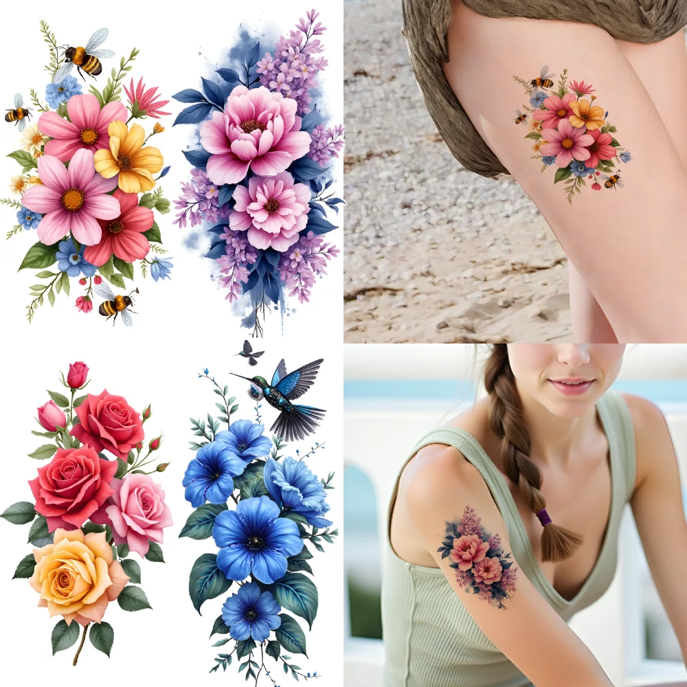 

12 шт., временные татуировки, татуировки колибри, водонепроницаемые долговечные наклейки для тела, татуировки-бабочки, цветочные татуировки для рук