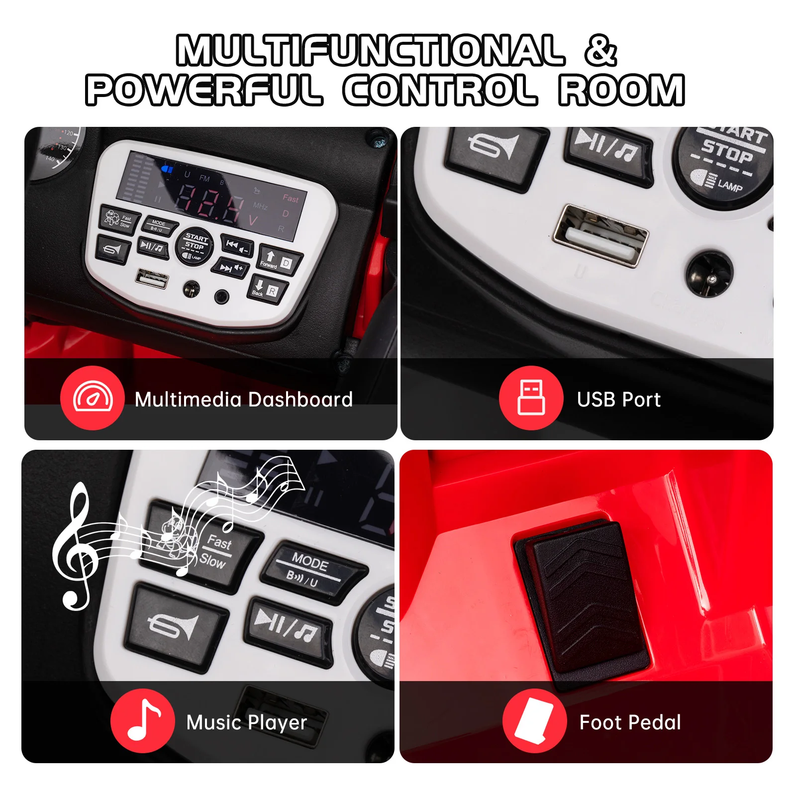 2-Seater Ride On Truck, 12V Battery Powered Kids Electric Vehicle w/ Remote Control, LED Lights, Ride On Toy Car for Boys Girls