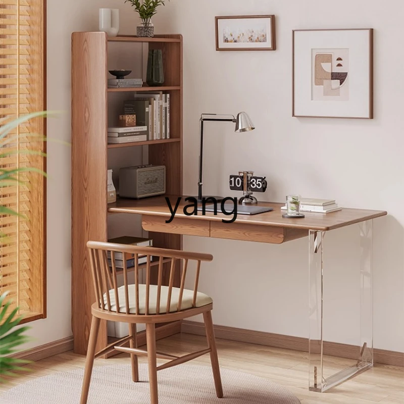 CX White Ash Wood Desk and Bookshelf Integrated Corner Computer Desk for Home Study and Office Use