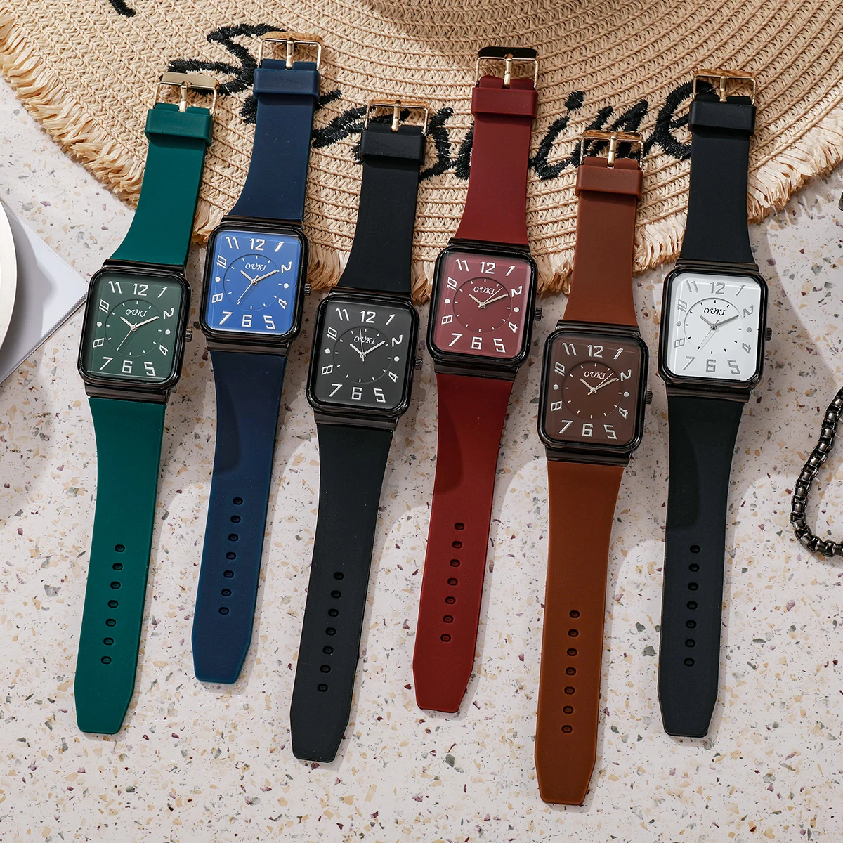 ساعات نسائية مستطيلة الشكل بمينا عربي كاجوال بحزام سيليكون كوارتز ساعة يد Reloj Mujer (بدون صندوق)