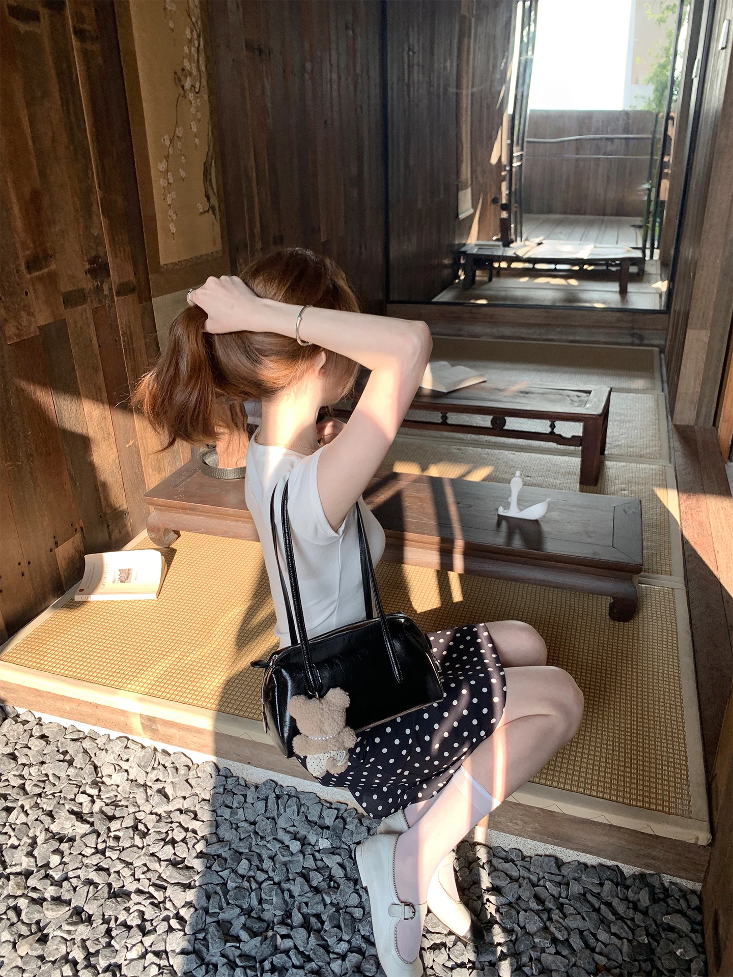 

Элегантная юбка миди А-силуэта в горошек с завышенной талией в корейском стиле, утягивающая, из полиэстера, для повседневной носки, женская