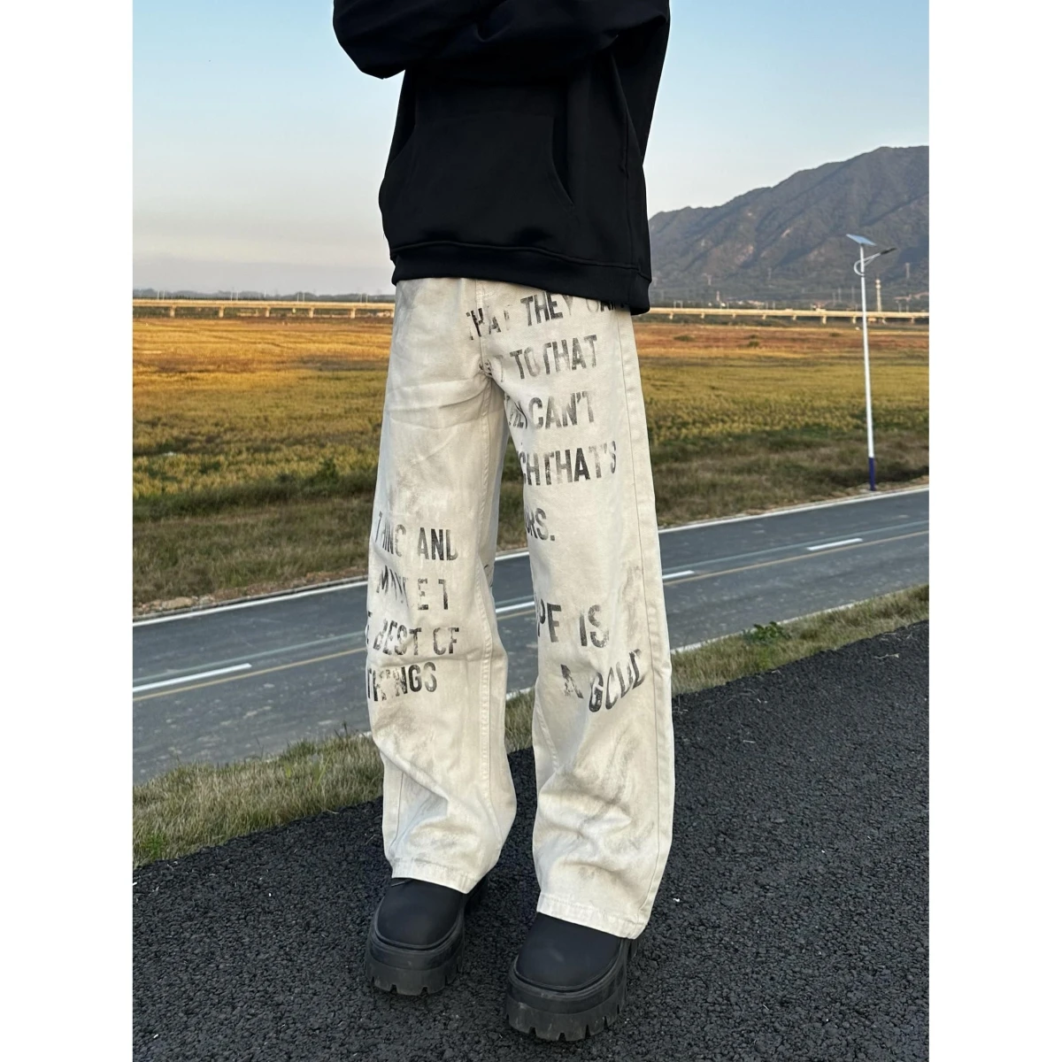 

Мужские джинсы Doodle fiti: летние, с высокой талией, прямые, свободного кроя, повседневные брюки, модные широкие мужские штаны