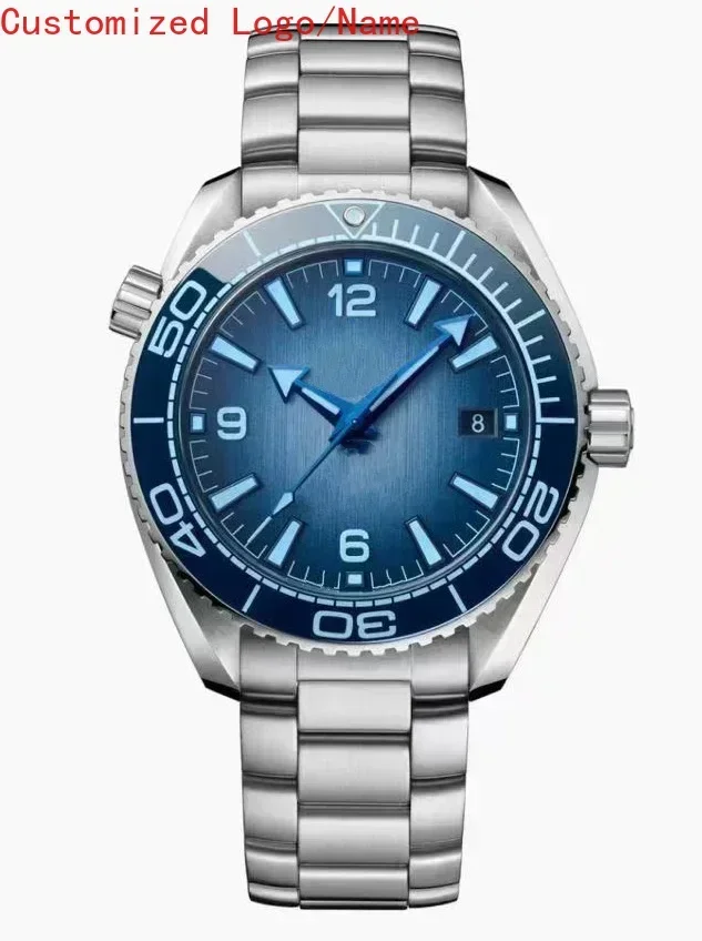 

Mens Automatic Mechanical Watch Blue Black Ceramic Bezel Stainless Steel Sapphire Ultra Deep 45mm Wristwatch Customized
