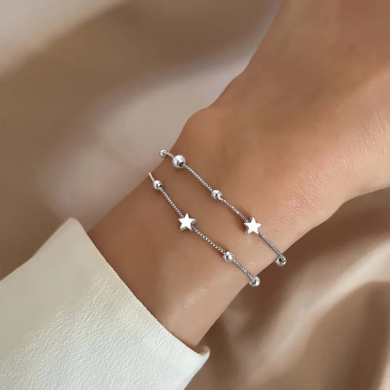 Stainless Steel Star Chain Bracelets for Women Men Fashion Silver Color Five Pointed Star Link Wristband Bracelets Jewelry Gift