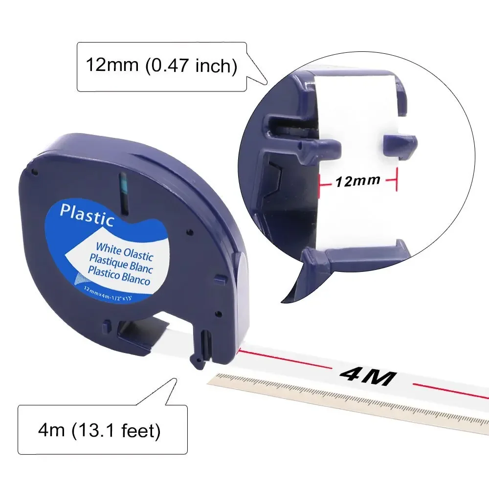 3pcs 91331 91201 12mm Multicolor Plastic Label Tape Compatible Dymo LetraTag Label Maker Paper Tape For LT100H LT-100T QX-50 view 3