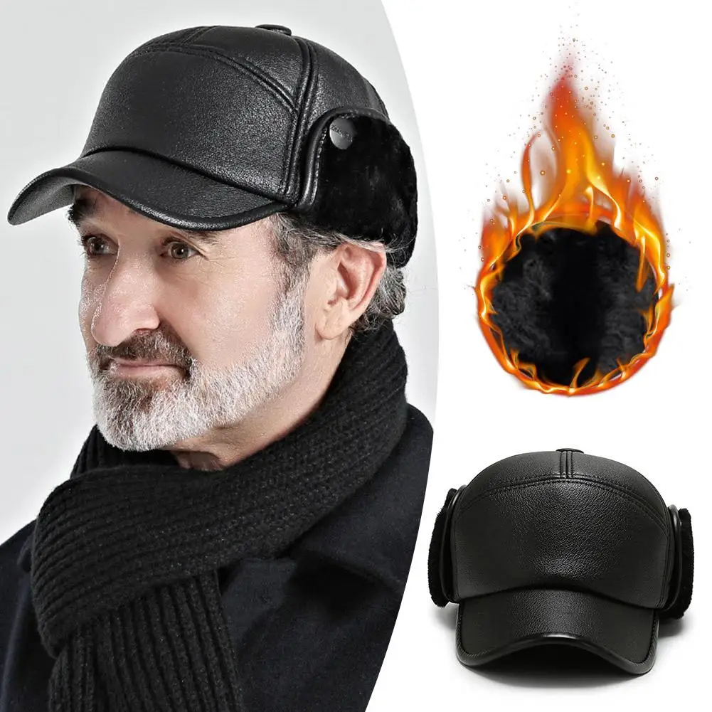 Gorro de invierno para hombre de mediana edad y ancianos, gorro de piel grueso y cálido para exteriores, estilo casco de motocicleta, calentador de cuello, sombrero de lengua de pato
