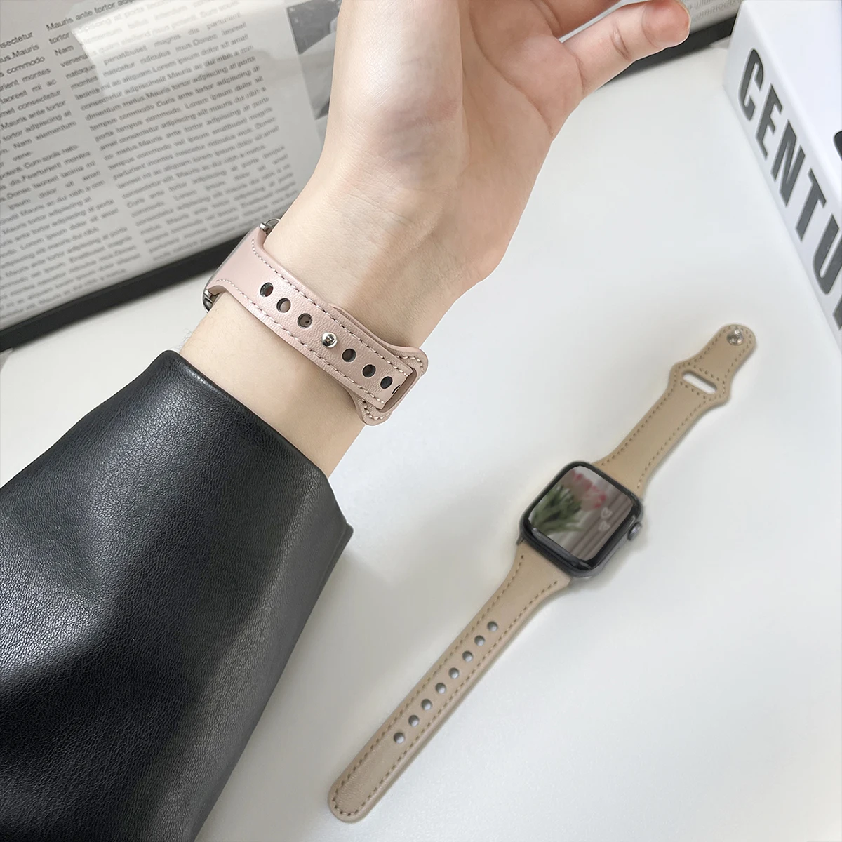 Slim Band For Apple Watch Series 10 42mm 46mm 9 8 7 41/45mm PU Leather Strap 40mm/44mm 38/42mm 49mm Bracelet For iWatch SE 6 5 4