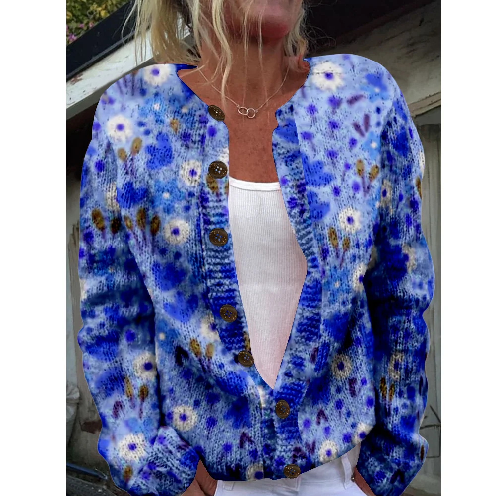 

Autumn Winter Knitted blue Cardigan Casual Sweater Streetwear Women Sweaters Knit Top Cool Jumpers Fashion