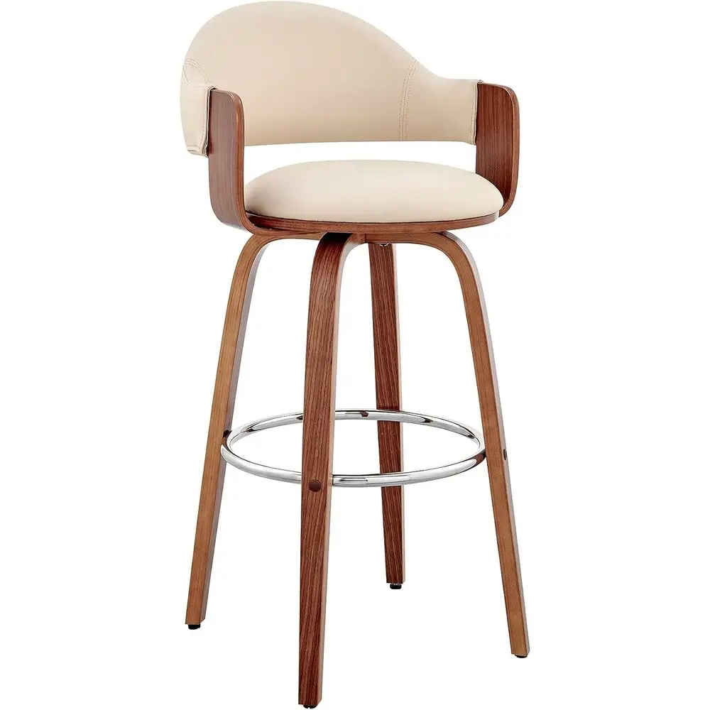 

Cream Leather Swivel Bar Stool with Walnut Wood, 30 Seat Height for Kitchen Island or Counter