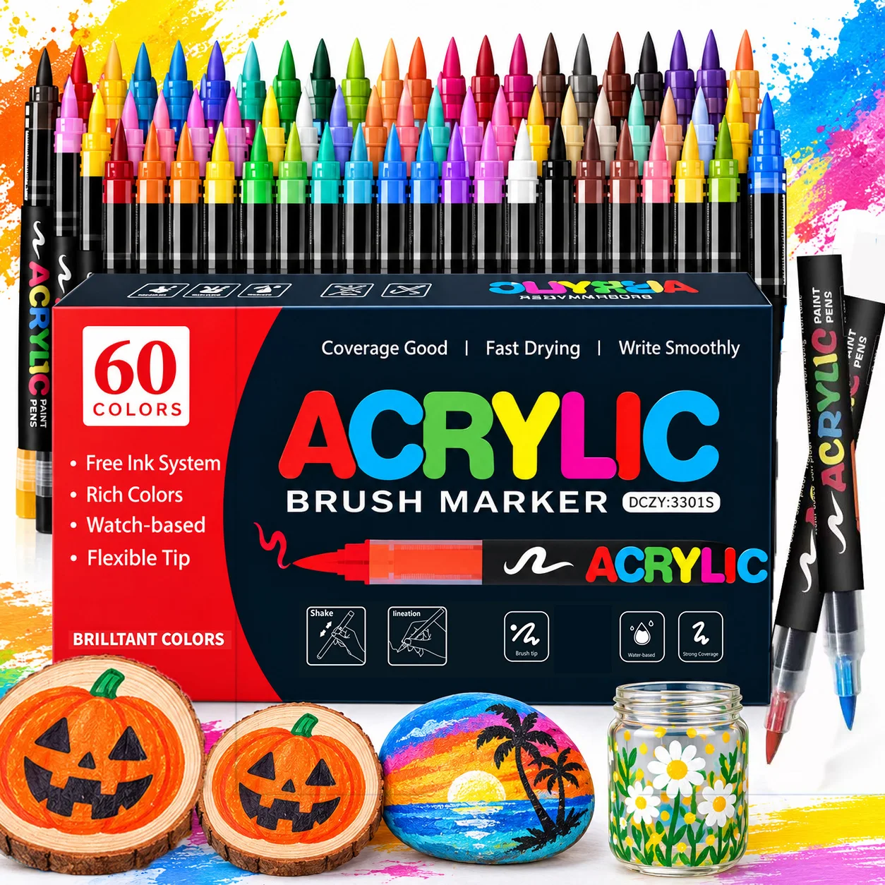 12-120 Colors Acrylic Paint Pens Markers Brush Tip Paint Markers For Rock Painting Wood Canvas Stone,Christmas Gift DIY Crafts