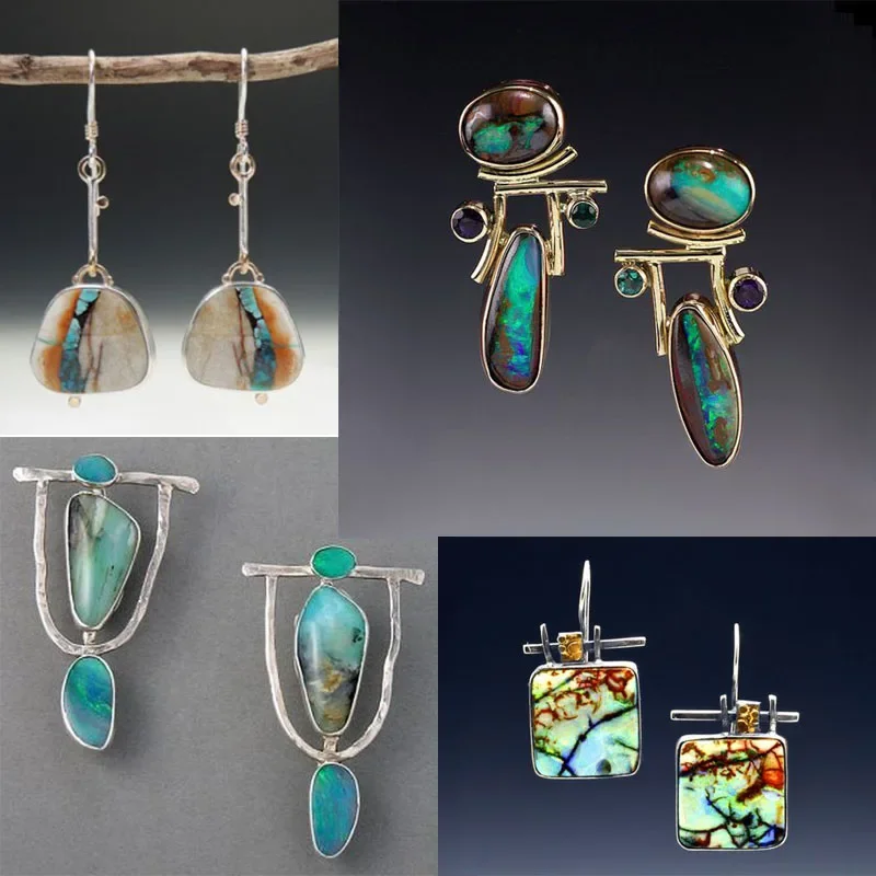 

Vintage Earrings 2024 New Green Stone Dangle For Women Girl Bohemian Statement Pendant Earring Brincos Mujer Z4D294