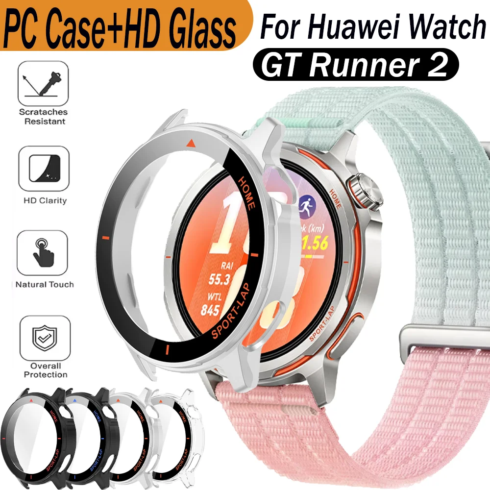 Shell-Membrane Integrated PC Case+HD Glass For Huawei Watch GT Runner 2 Anti-falling Protective Shell Huawei Watch GT Runner 2