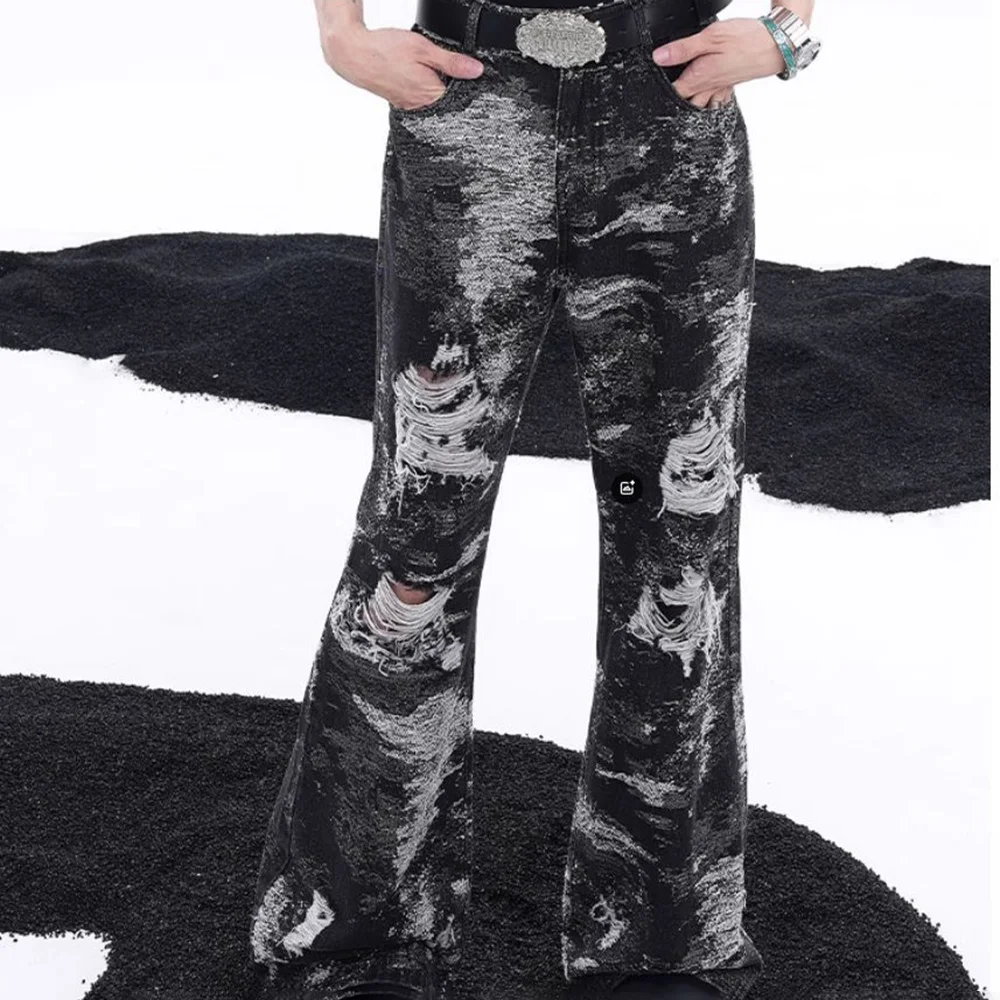 メンズ Y2k リッピングウォッシュだぶだぶのジーンズアメリカンレトロファッショントレンドハイストリートヒップホップニッチカジュアル 2025 夏の新メンズボトムス