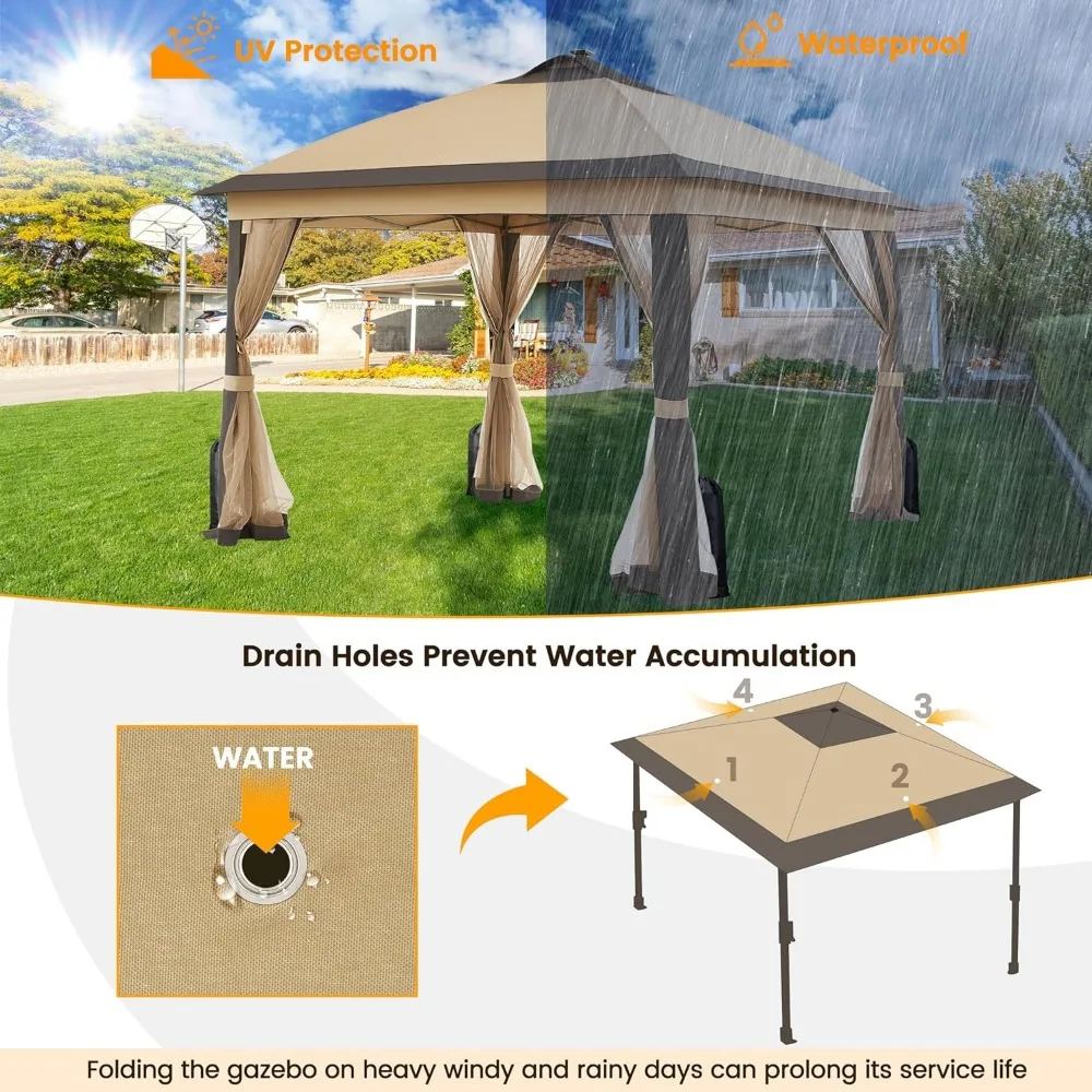 Imagem -06 - Instantânea Pop up Gazebo Tenda com 17 Luzes Led Solares Zippered Mesh Netting e Bolsas de Areia Abrigo ao ar Livre Sun Shade 11 x 11